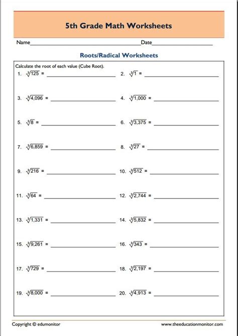Grade 5 Printable Math Worksheets Edumonitor Free Math Worksheets