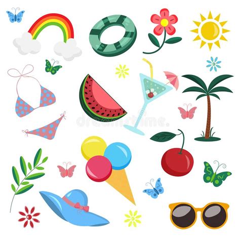 Summer Beach Hand Drawn Vector Symbols And Objects In Doodle Style