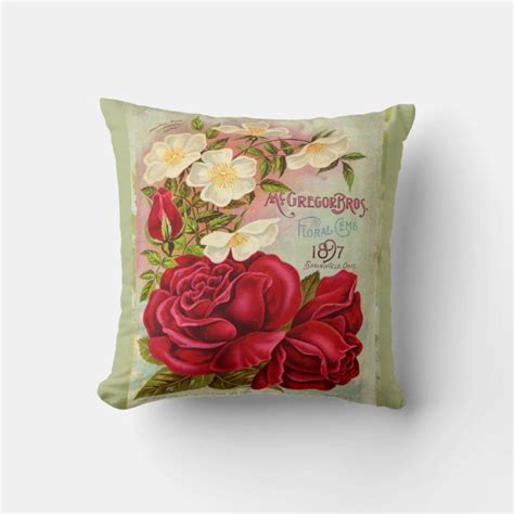 Vintage 1897 Cabbage Rose Seed Catalogue Throw Pillow Zazzle