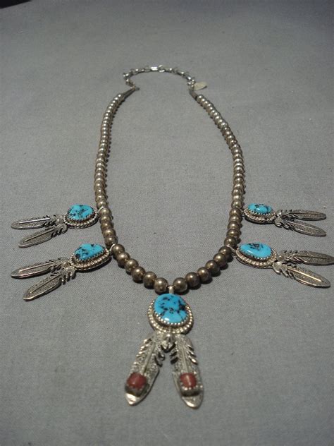 Rare Vintage Native American Jewelry Navajo Turquoise Coral Sterling S
