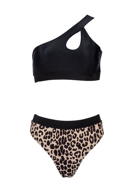 High Waist Leopard Print Two Piece Swimsuit Set Animal Print Bikini