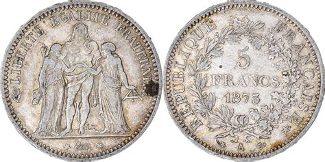 France 5 Francs 1873 A Coin Hercule Paris Silver Km8201 Ef40 45