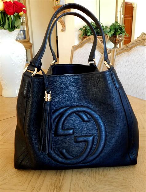 Authentic Gucci Soho Medium Shoulder Bag In Black Leather Gucci Soho