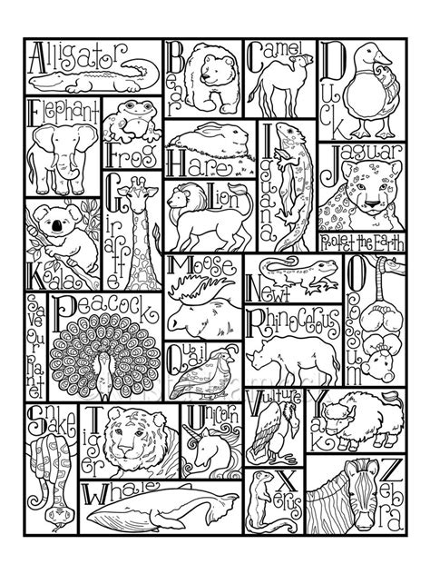 Printable Animal Alphabet Coloring Pages