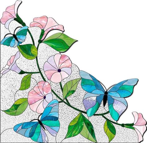 Faux Stained Glass Butterfly Flowers Window Cling Suncatcher Etsy