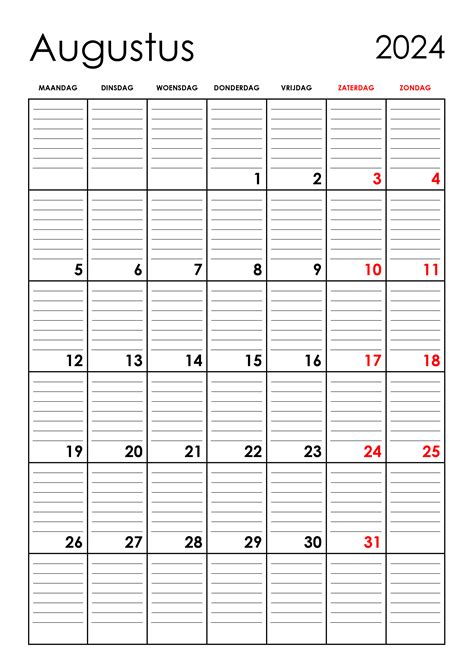 Lege Kalender Augustus 2024