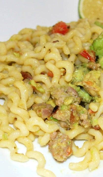 Guacamole Pasta With Sausage Carries Experimental Kitchen