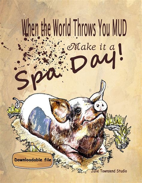 Pig Poster Pig In The Mud Mud Bath Funny Pig Poster Farmhouse Style