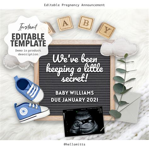 Pregnancy Announcement Digital Baby Reveal Editable Diy Etsy