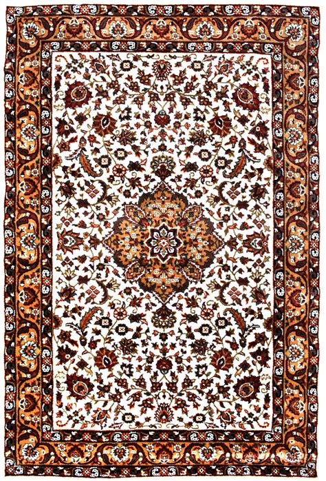Ivory Handloom Carpet from Bhadohi with Handwoven Mughal Design