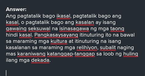 Premarital Sex Tagalog Kahulugan Brainly Ph