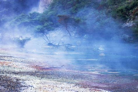 Steam Rising From Warm Volcanic Waters In New Zealand Stock Image