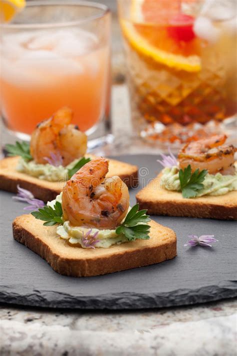 Grilled Shrimp Canape Stock Image Image Of Gourmet Spread 55390521
