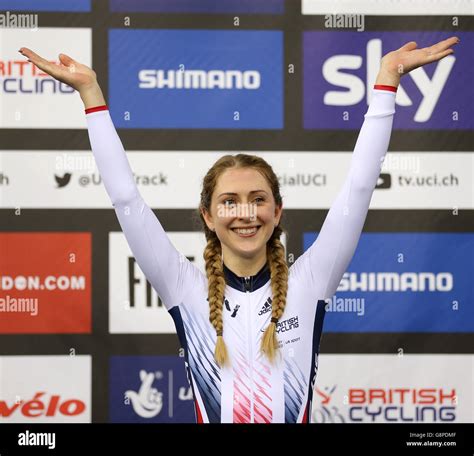 Great Britain S Laura Trott On The Podium After Winning The Women S Omnium During Day Five Of