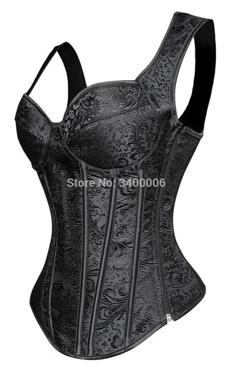 caudatus sexy straps corset with cup lingerie zipper side overbust waist trainer bustier plus