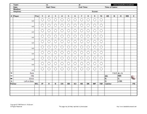 Baseball Scorecards Templates For Ms Excel Word