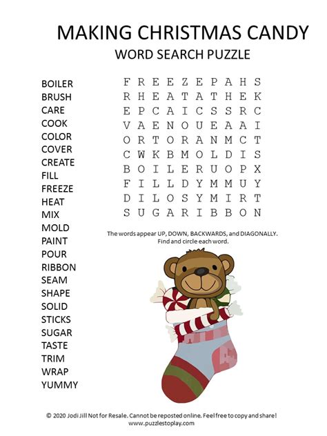 Candy Word Search Puzzle Printable