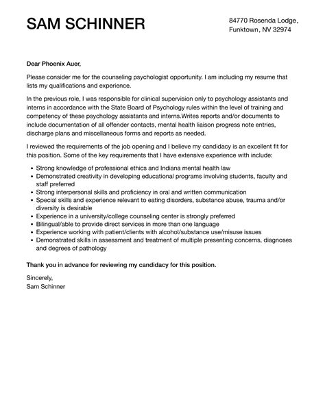 Counseling Psychologist Cover Letter | Velvet Jobs
