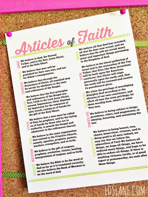 Articles Of Faith Free Printable Four Colors To Pick From