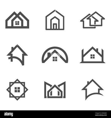 House Icon Set Property Apartment Line Symbols Buildings Collection