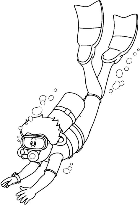 Deep Sea Diver Drawing Sketch Coloring Page