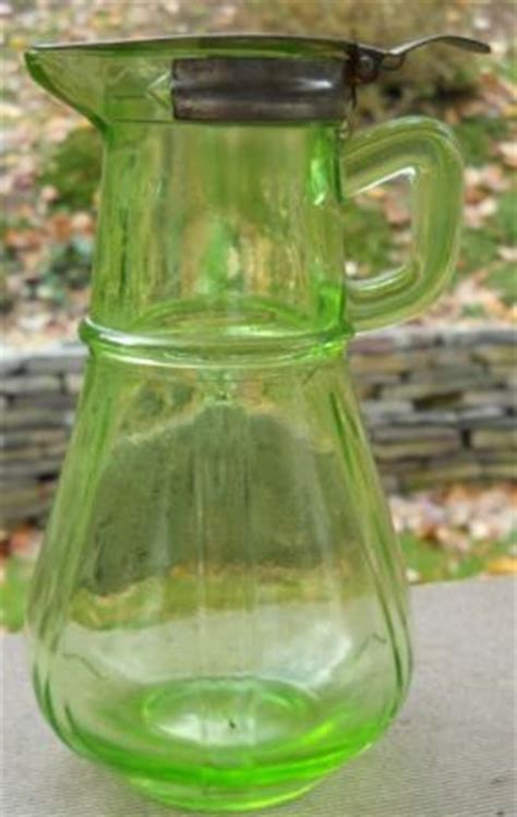 Hazel Atlas Green Syrup Pitcher Pat Vaseline Glass Antique