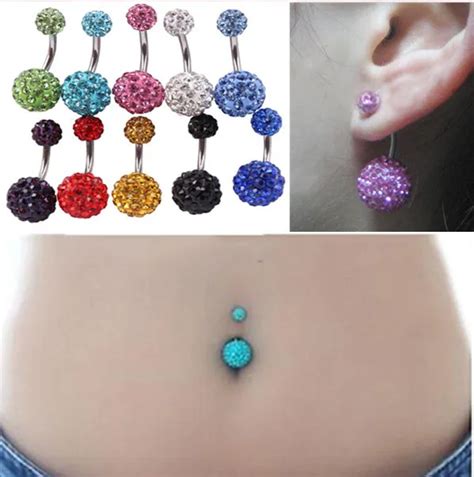Freeshipping 316l Steel Surgical Navel Belly Button Bar Ring Barbell Rhinestone Disco Crystal