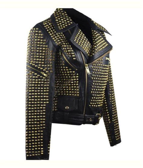 Reilly Full Golden Studded Punk Biker Leather Jacket