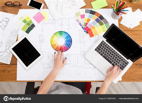 Designers Working Table Top View Stock Photo By ©milkos 206034302