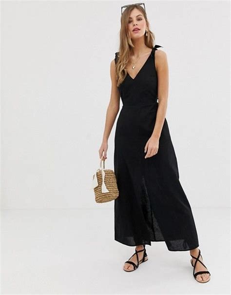 Asos Design Tie Back Linen Maxi Dress Asos Linen Maxi Dress Maxi Dress Prom Style Maxi Dress