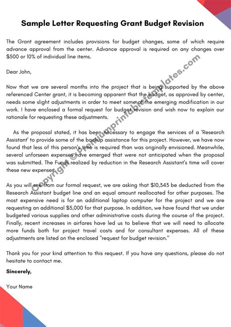 Sample Letter Requesting Grant Budget Revision Pack Of 4 Premium