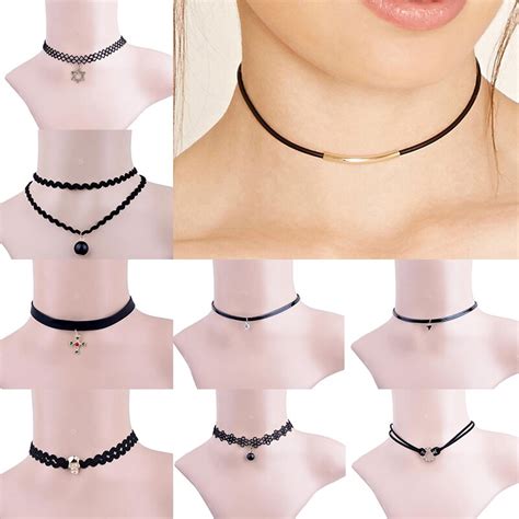 Fashion Black Leather Chain Choker Necklaces Chic Crystal Rhinestone