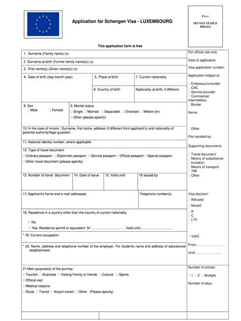 Luxembourg Visa Application Form Pdf Fill Online Printable Fillable