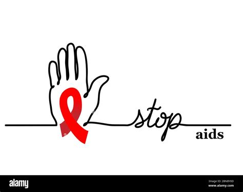 Stop Aids Vector Background With Hand And Red Ribbon Loop Stop Aids