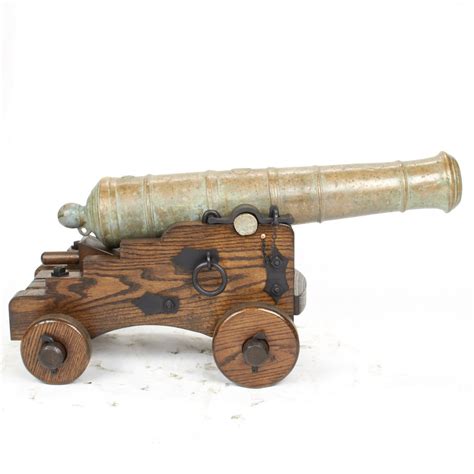 Original Late 18th Century Bronze 2 Pounder Cannon With Oak Naval