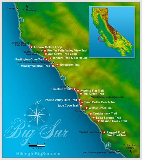 A Map Of Big Sur With Many Locations