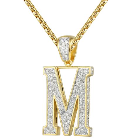 Master Of Bling Initial M Pendant Letter Gold Finish Simulated