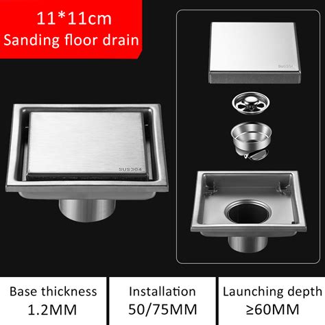 11 11cm 304 Stainless Steel Invisible Floor Drain Sanding Square Bathroom Toilet Shower Room