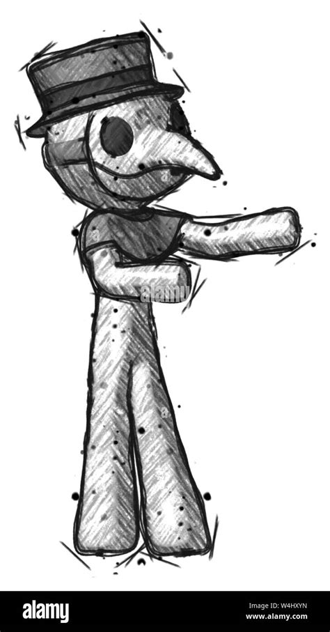 Sketch Plague Doctor Man Presenting Something To His Left Stock Photo