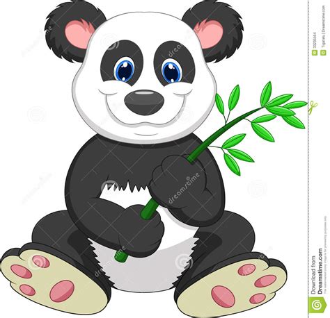 Giant Panda Cartoon Eating Bamboo Stock Images Image
