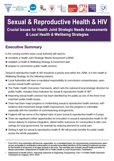 sexual and reproductive health and hiv crucial issues for health joint strategic needs assessments