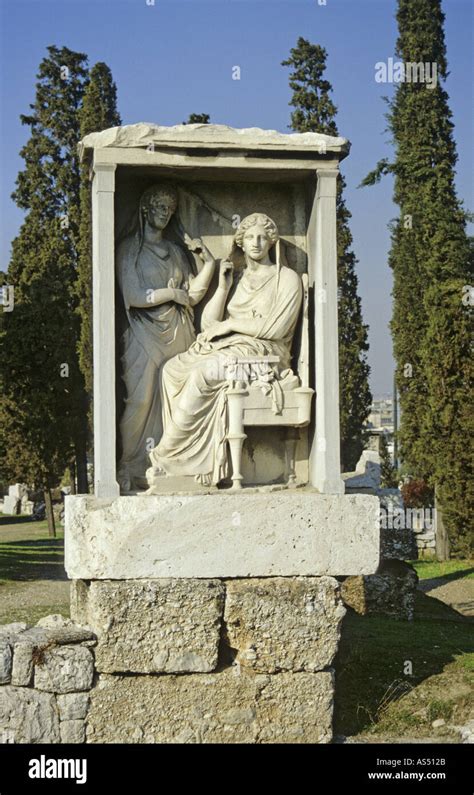 Stele Of Demetria And Pamphile Kerameikós Cemetery Athens Greece Stock