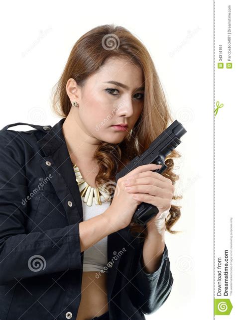 Pretty Girl With A Gun Stock Photo Image Of Girl Security 34314194
