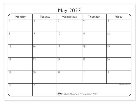 May 2023 Printable Calendar “74ss” Michel Zbinden Uk