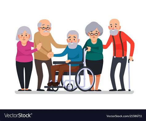 Cartoon Old People Happy Aged Citizens Disabled Vector Image Old