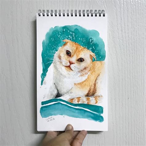 Watercolour Cat Painting By Sukee From Thailand Watercolor Cat Cat