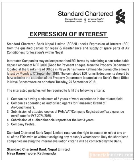 Expression Of Interest Standard Chartered Bank