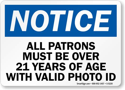 All Patrons Must Be Over 21 Years Of Age With Photo Id Sign Sku S 5220