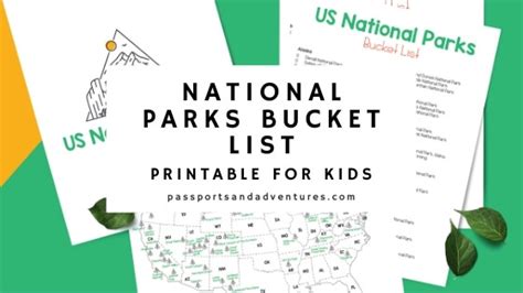Us National Parks Bucket List Printable For Kids