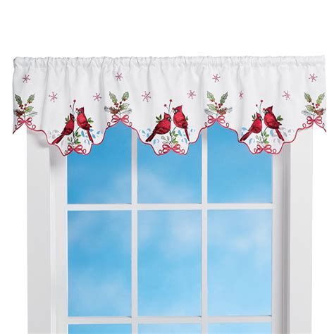 Home And Kitchen Christmas Valance For Windows Snowman Red Cardinals
